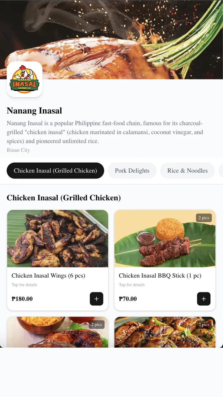 MenuQR PH: a restaurant's digital menu on a phone with categories and item photos.
